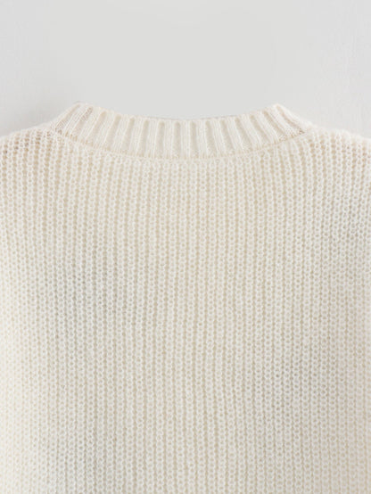 Elegant Crew Neck Bow Decor Sweater Top