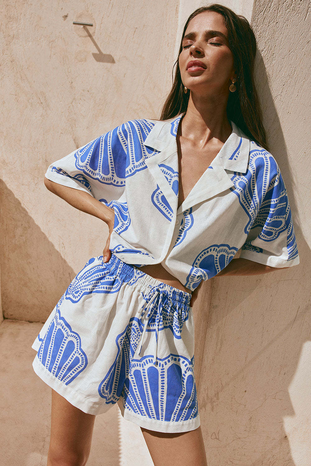 Elegant Floral Linen Short Set with 3/4 Sleeve