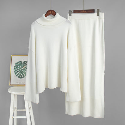 Knitted Sweater Set With Split Midi Skirt Elegant Casual Style