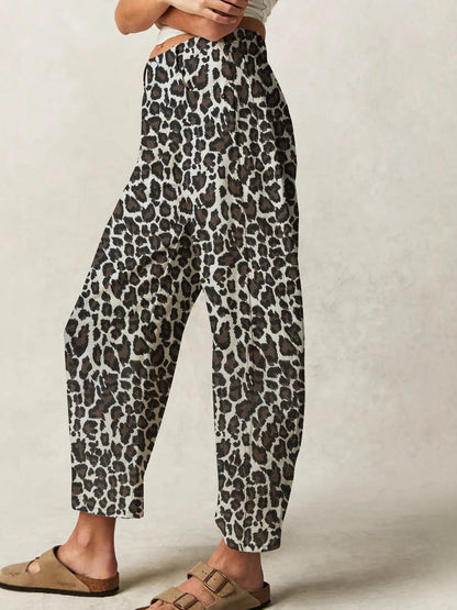 Leopard Print Casual Mid-Rise Loose Women's Jeans