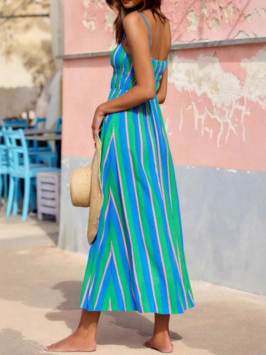 Striped Sleeveless A-Line Dress Comfortable Casual Polyester