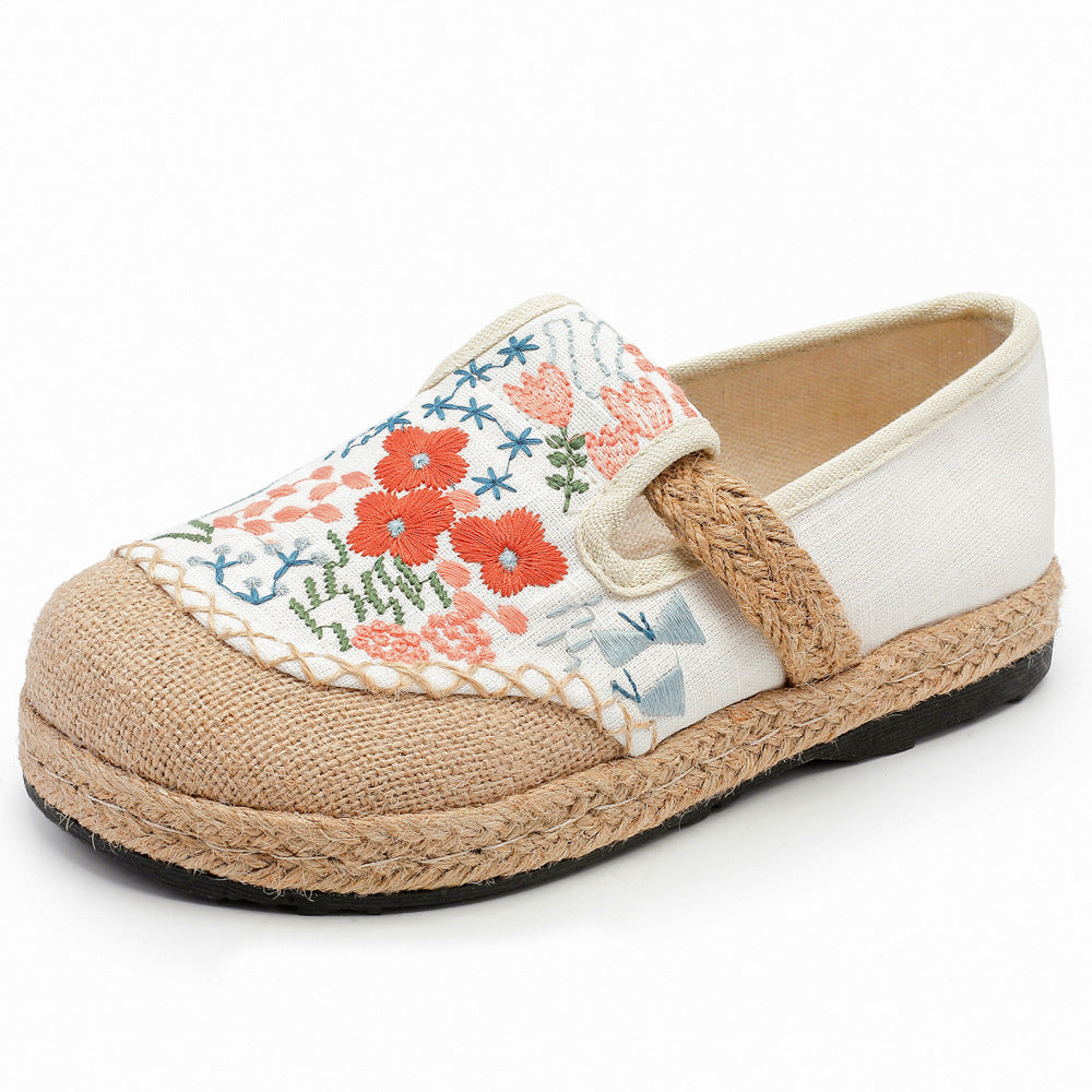 New Ethnic Style Flower Sea Embroidery Shallow Mouth Single Shoes, Original Craftsmanship Casual One-Pedal Women'S Shoes