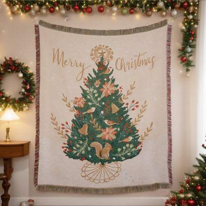 Christmas Tree Jacquard Tassel Throw Blanket