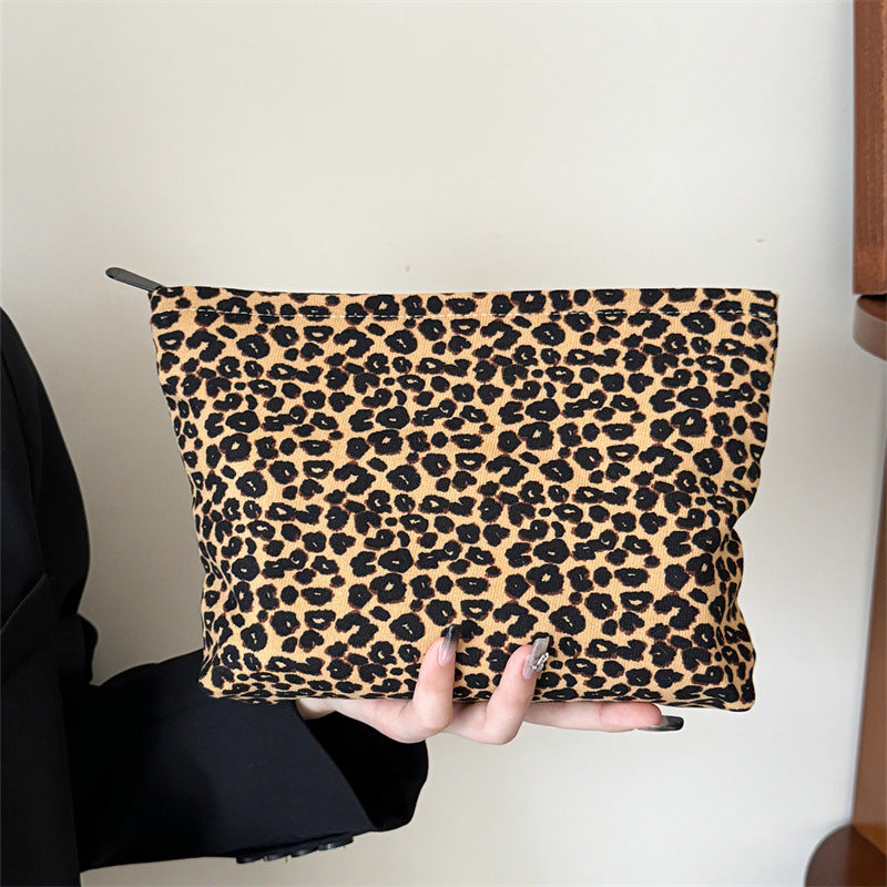Leopard Print Color Block Portable Cosmetic Bag