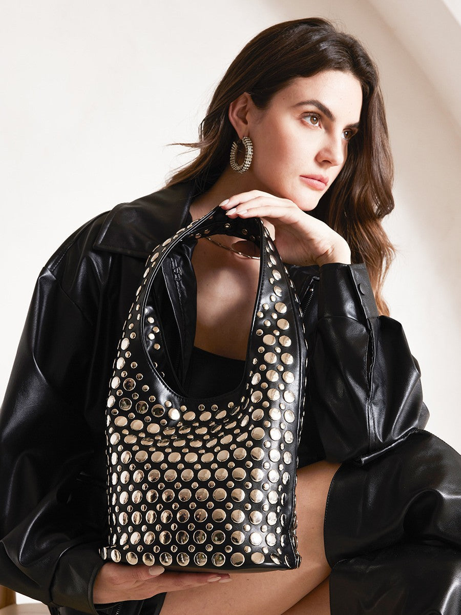 Punk Style Rivet-Embellished Bucket Bag for Women