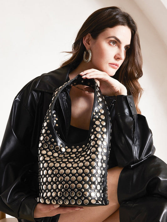 Punk Style Rivet-Embellished Bucket Bag for Women