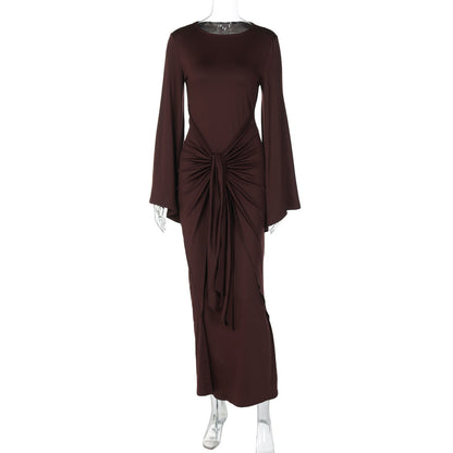 Elegant Ruched Waist Long Sleeve Dress
