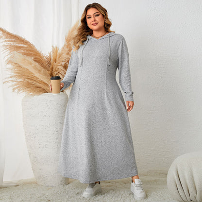 Casual Hooded Plus Size Dress Floral Print Polyester Elegant A-Line