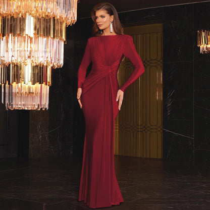 Elegant Long Sleeve Dress with Round Neck