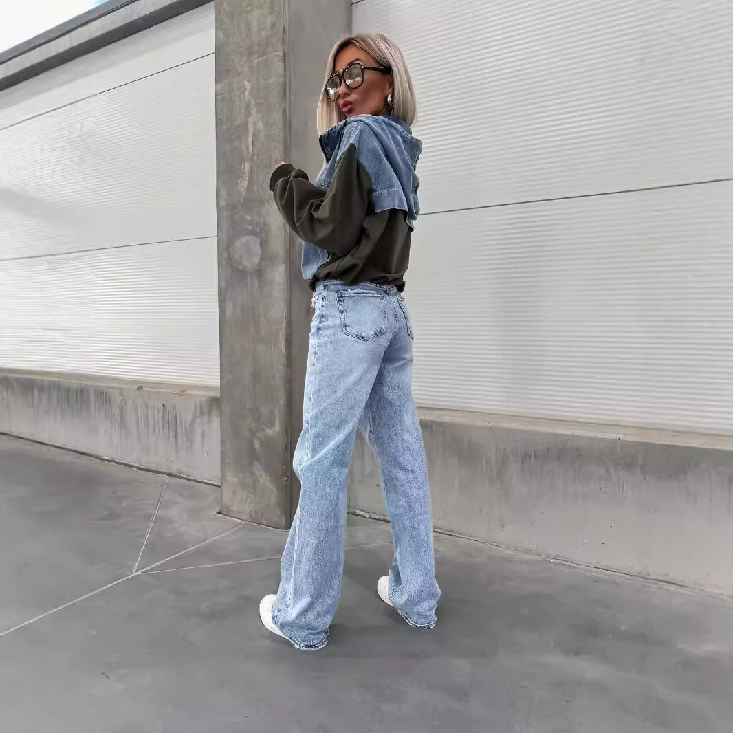 Casual Oversized Denim Hoodie for Women