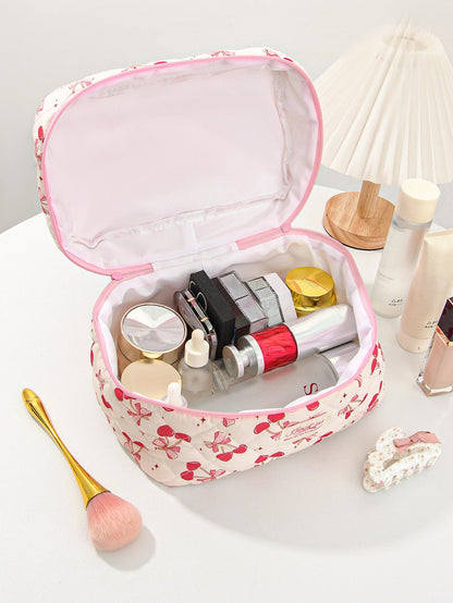 Cute Cherry Bow Print Travel Makeup Bag
