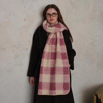 Plaid Color Block Teddy Fleece Soft Scarve