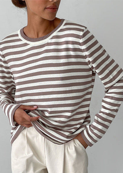 Striped Knit Top Soft Breathable Fabric Classic Style