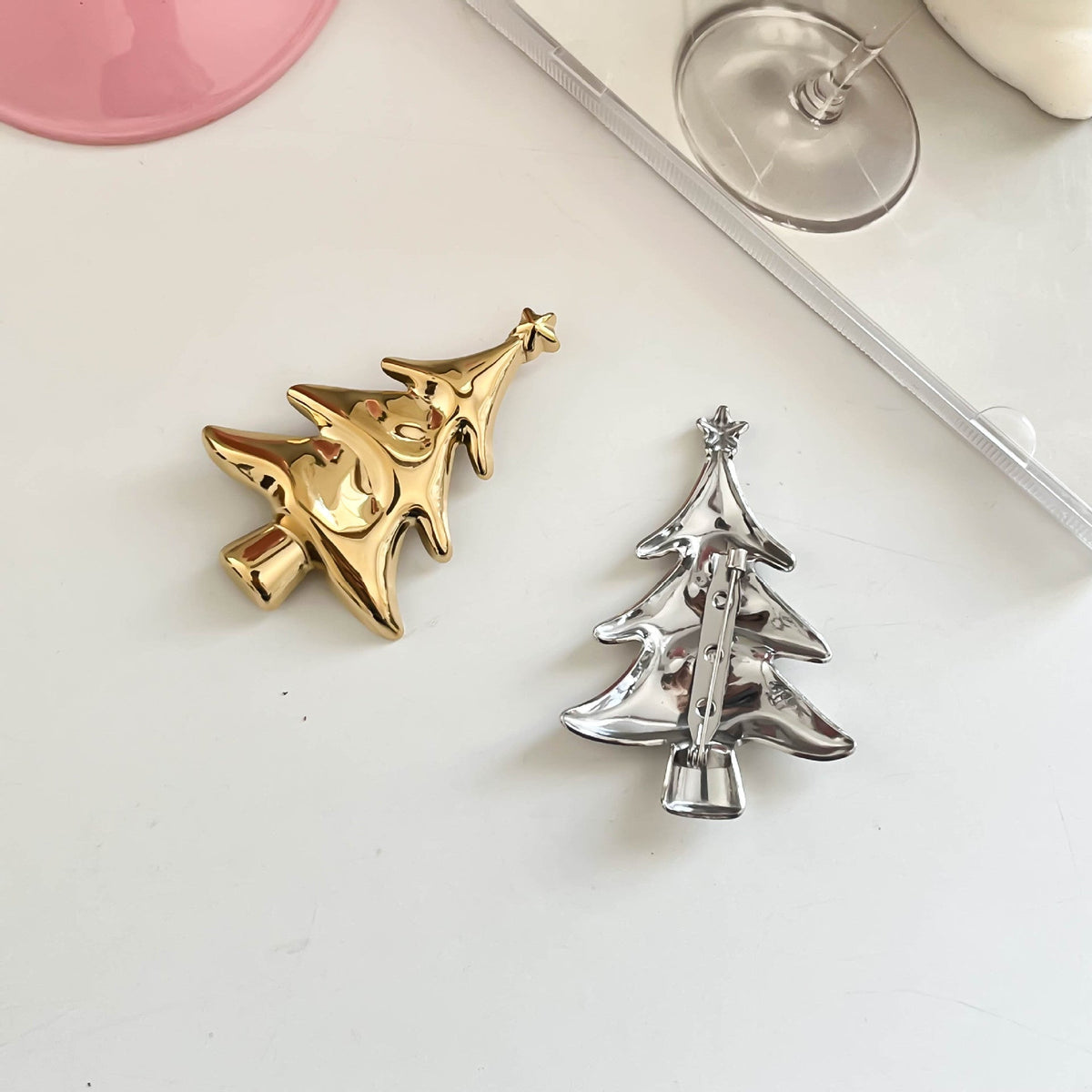 Minimalist Stainless Steel Christmas Tree Brooch