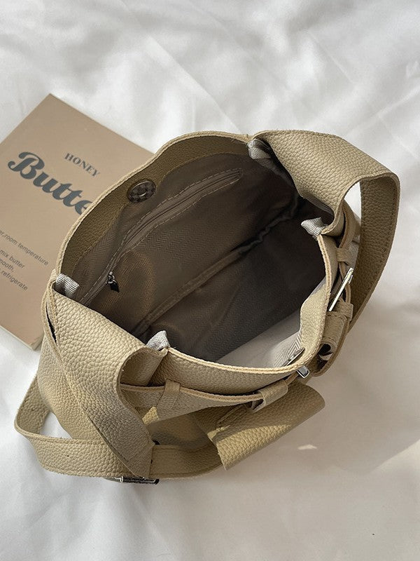 Trendy Shoulder Bag with Litchi Texture and Decorative Strap