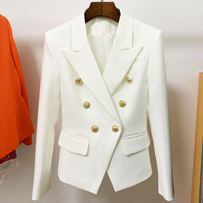 Double-Breasted Blazer With Metal Lion Head Button