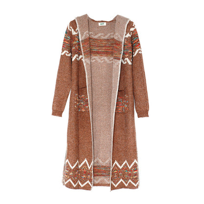 Bohemian National Style Cardigan Sweater Color Knit Flower Knit Sweater New Sweater Long Coat