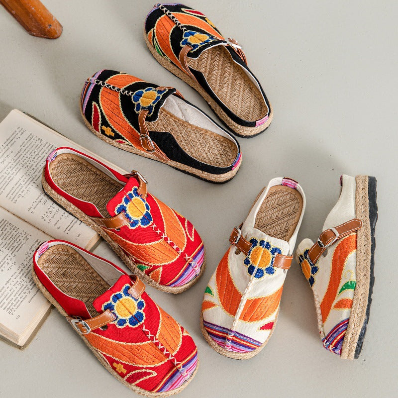 New Embroidered Cloth Shoes Flat-Bottomed Casual Fabric Slippers Cloth Shoes Casual Bag Head Cloth Shoes Women