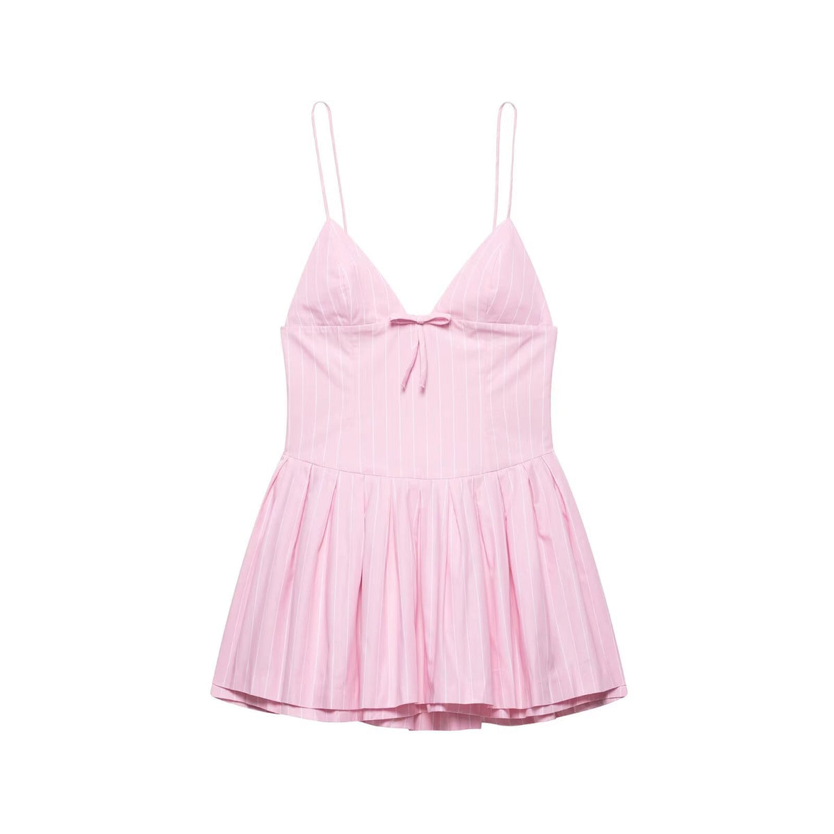 Bow Striped Spaghetti Mini Puffy Dresses