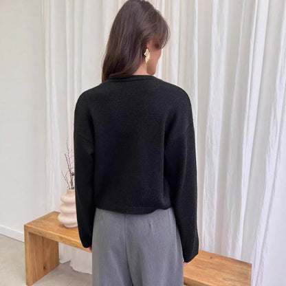 Autumn And Winter Casual Loose Cardigan Lace-Up Solid Color Knitted Sweater Women