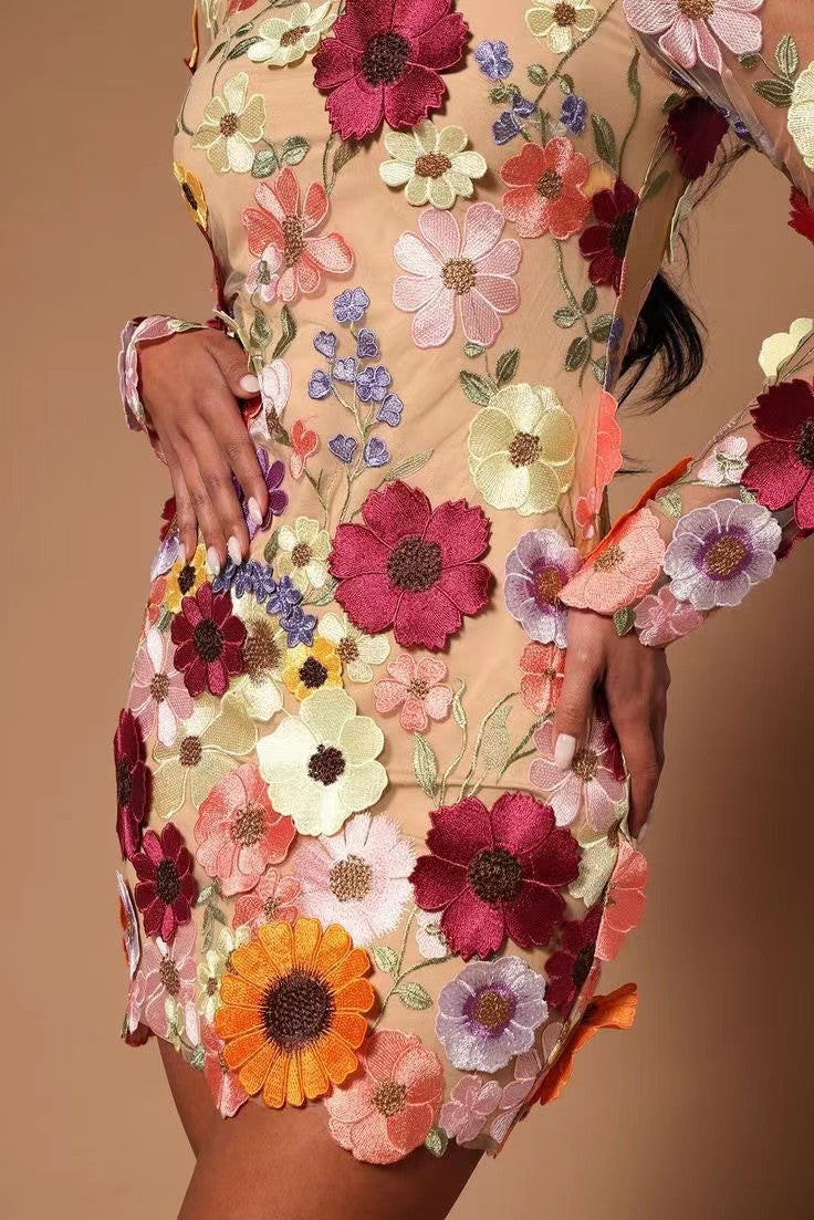 Three-Dimensional Flowers Wrap Hip Sexy Dress