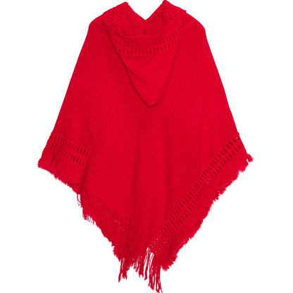 Summer Solid Color Hooded Shawl Women'S Knitting Outside With Spring And Autumn Travel Tassel Pullover Hooded Cape Shawl
