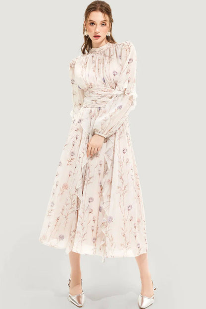 Elegant Chiffon Ruffled Long Sleeve Evening Dress