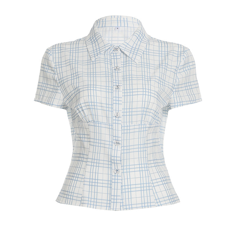 Color Block Plaid Short Sleeve Shirt