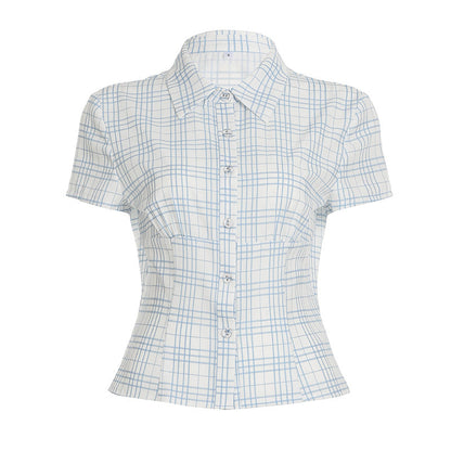 Color Block Plaid Short Sleeve Shirt