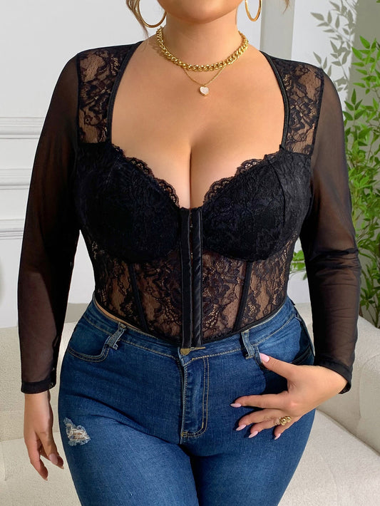 Sheer Lace Plus Size V-Neck Cardigan For Easter