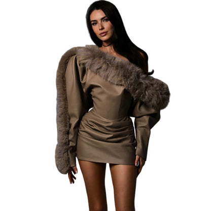 Sexy Pu Leather Bodycon Dress With Frayed Edges