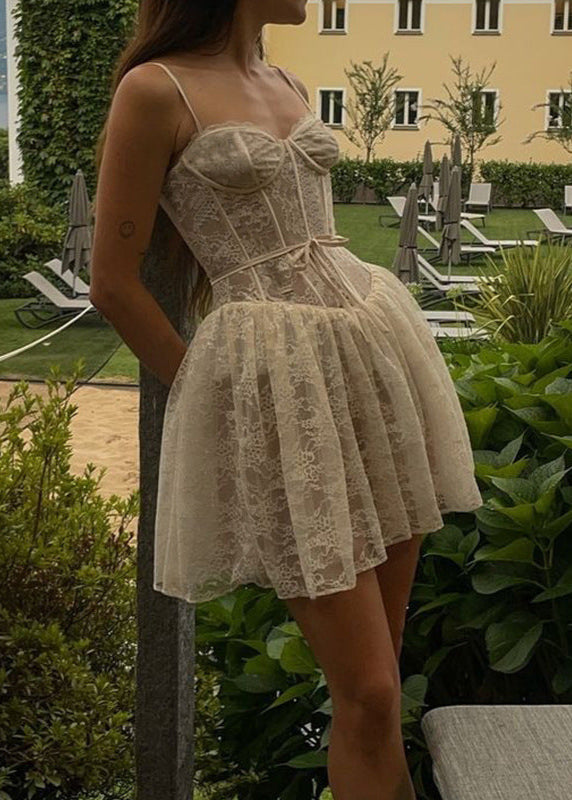 Lace Corset Mini Dress White Floral Design