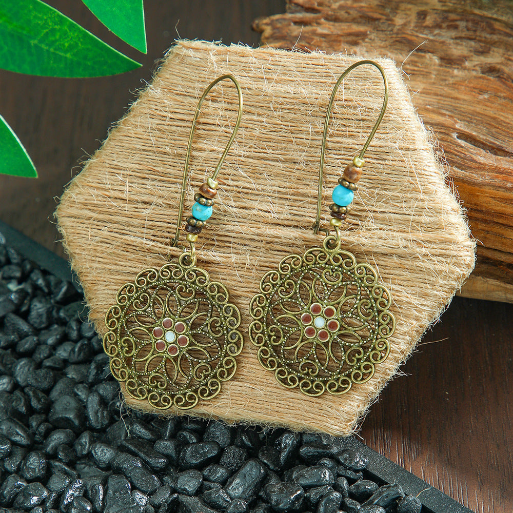 Bohemian Leaf Tassel Earrings Metal Leather Drop Dangle