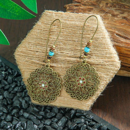 Bohemian Leaf Tassel Earrings Metal Leather Drop Dangle