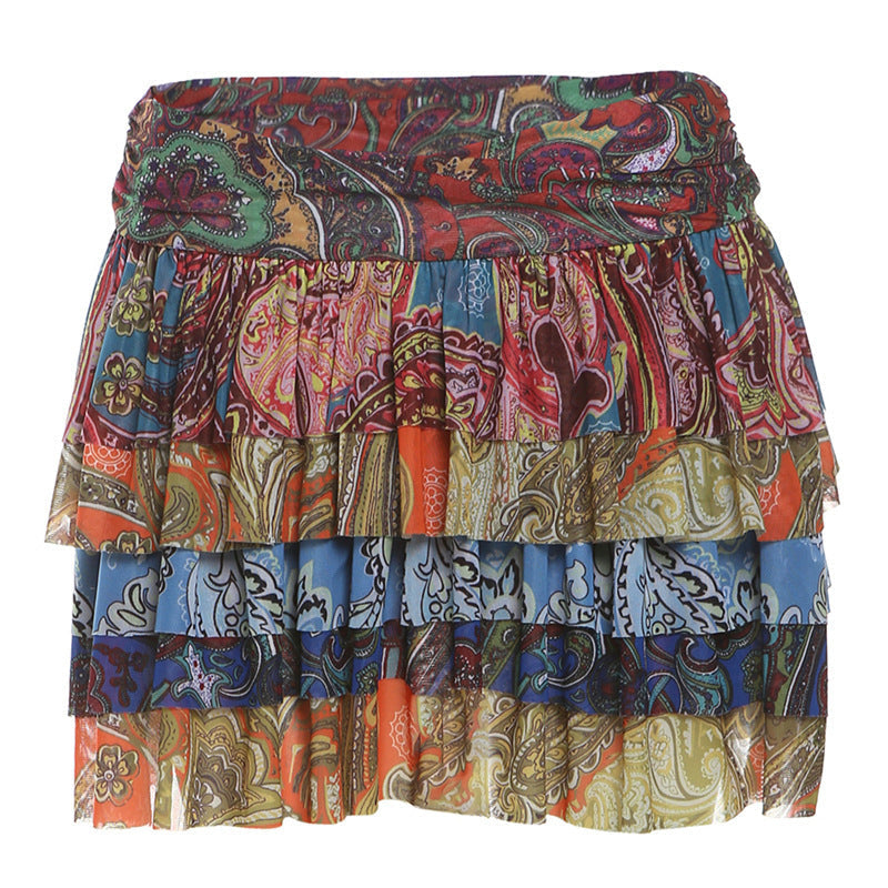 Fashionable High-Waisted Cake Skirt With 3D Print
