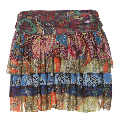 Fashionable High-Waisted Cake Skirt With 3D Print