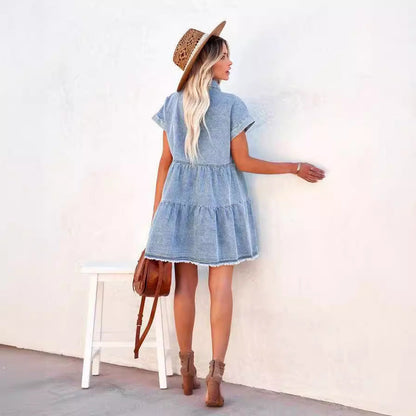 Trendy Casual Denim Short Sleeve Dress