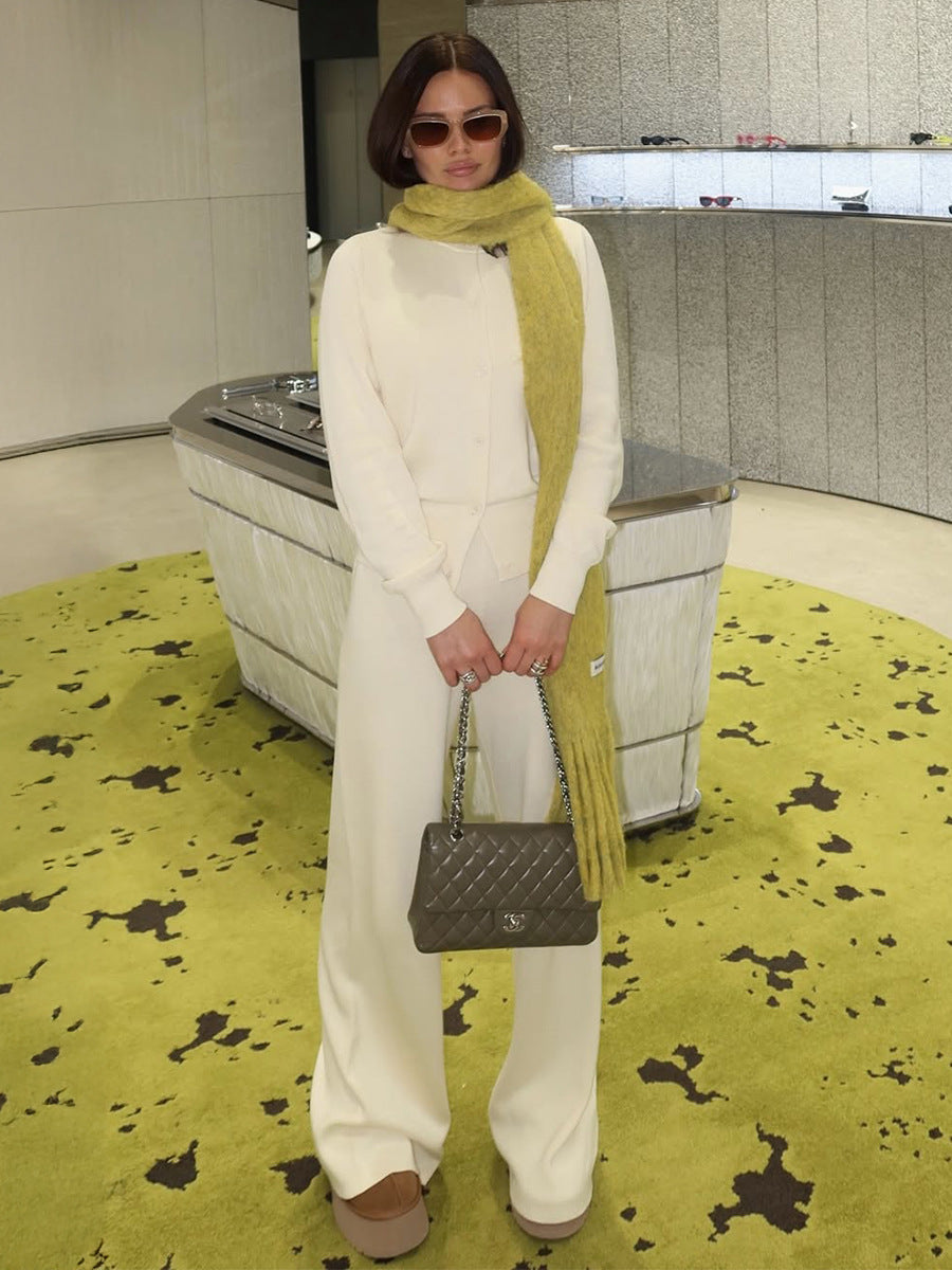 Casual Knit Cardigan Set with Long Pants