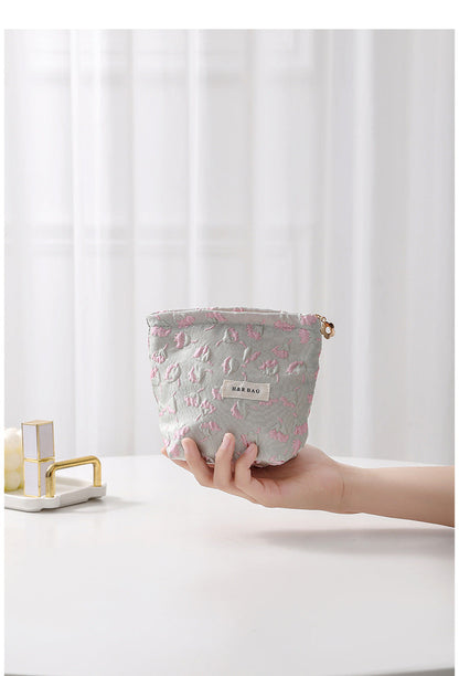 Simple Floral Jacquard Sweet Cosmetic Bag