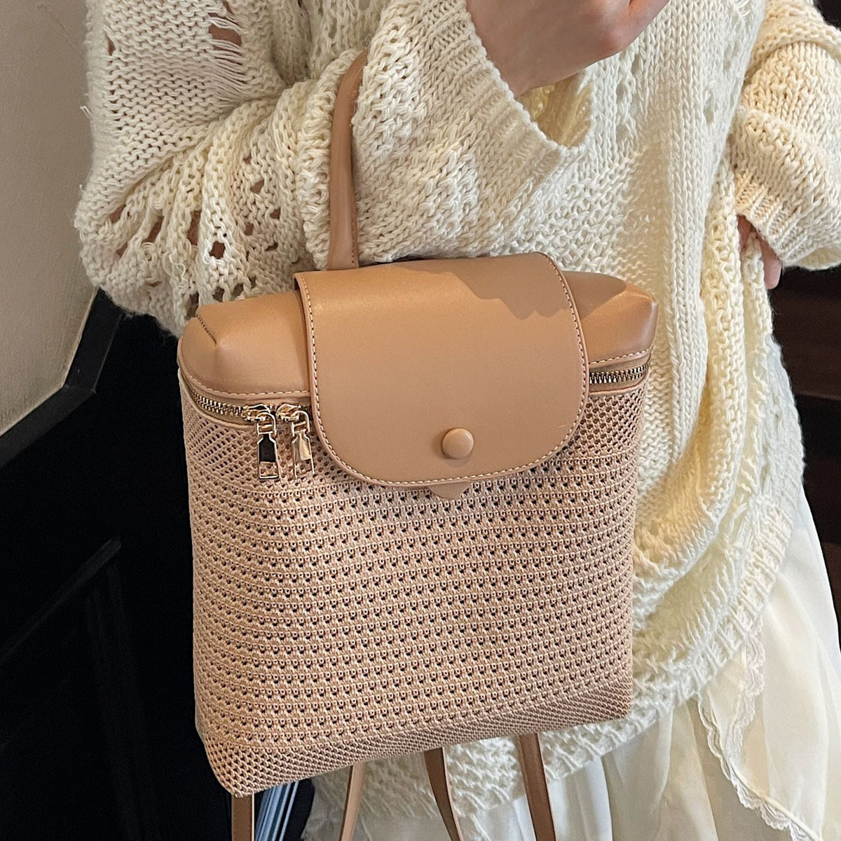 Fashionable Knitted Backpack for Women Casual Trendy