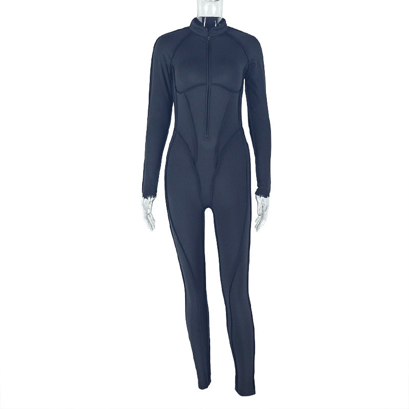 Stylish Solid Color V-Neck Hollow Back Jumpsuit For Women