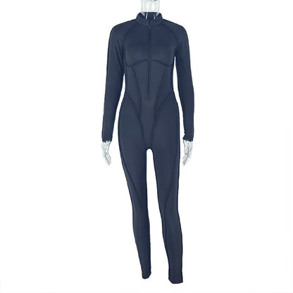 Stylish Solid Color V-Neck Hollow Back Jumpsuit For Women