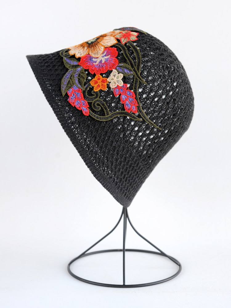 Ethnic Embroidered Flowers In Summer Breathable Hollow Sunscreen Fisherman Hat Female Sunshade Joker Bucket Hat Sun Basin Hat