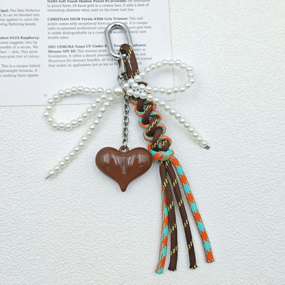 Cute Pearl Bow Colorful Braided Bag Charm