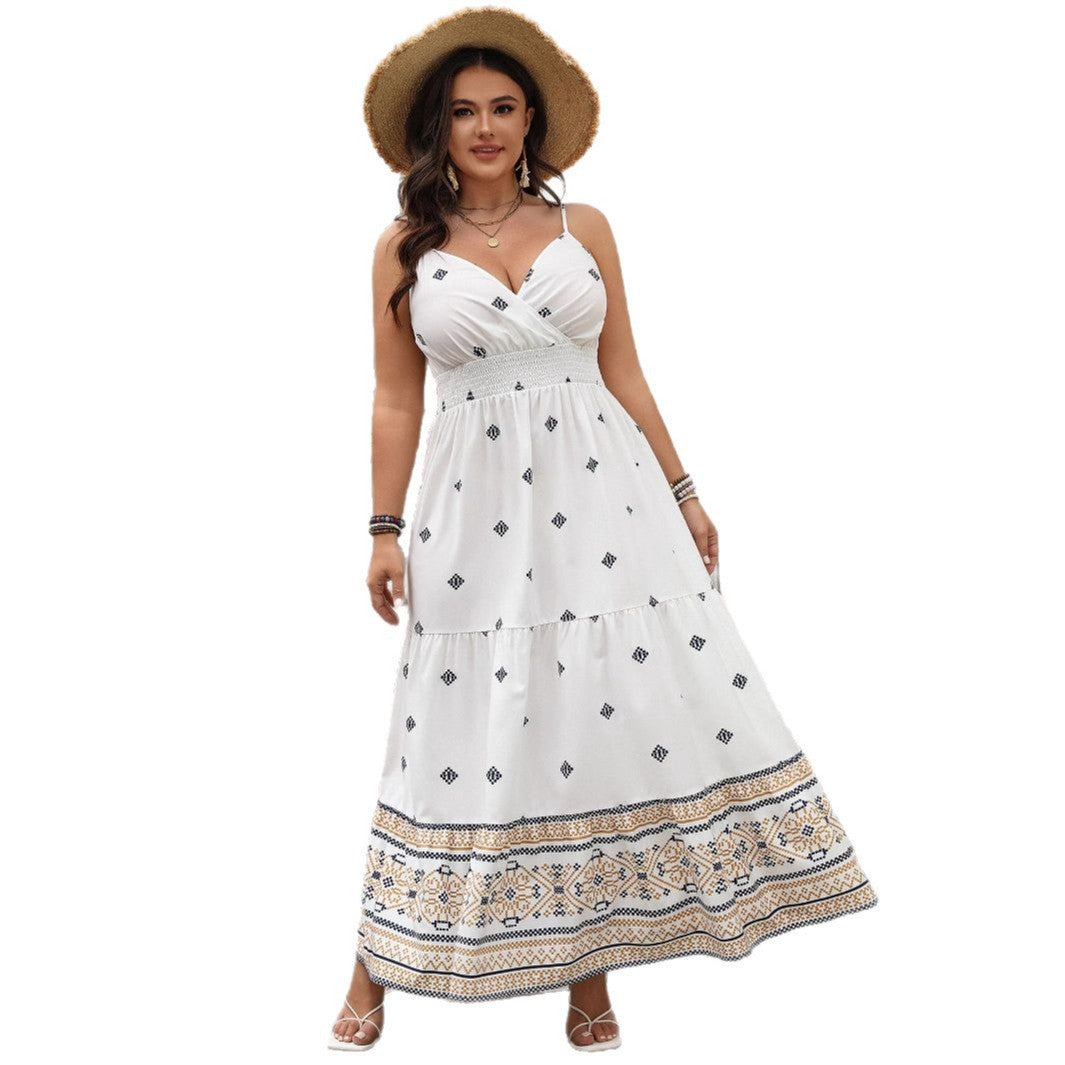 Floral Print A-Line Dress Sleeveless V-Neck Elegant Casual Dress
