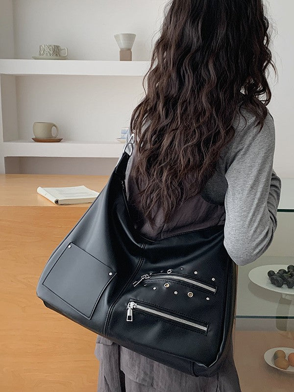 Trendy Chic One-Shoulder Bag With Eyelet Zipper Decoration