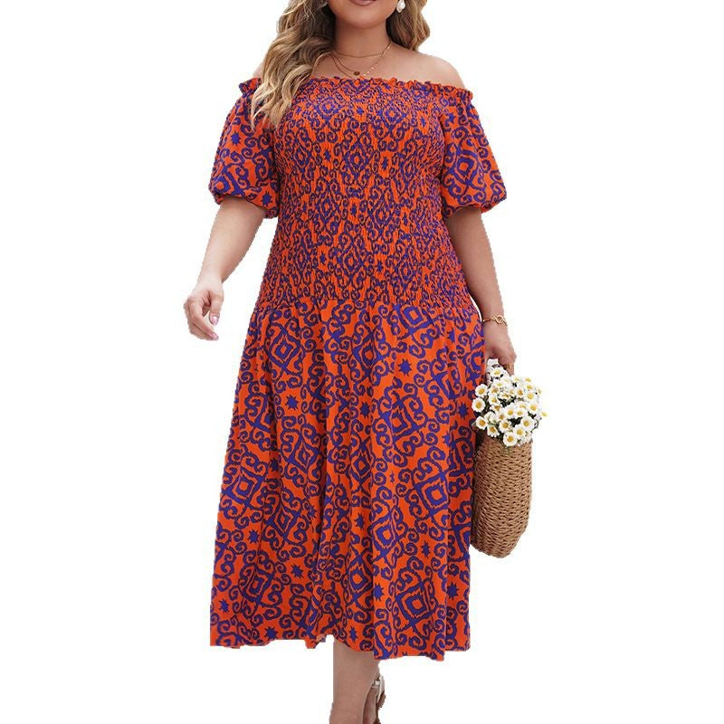 Elegant Off-Shoulder Floral Chiffon Dress For Summer
