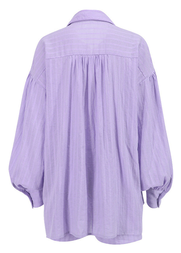 Striped Cotton Shirt And Shorts Set Purple