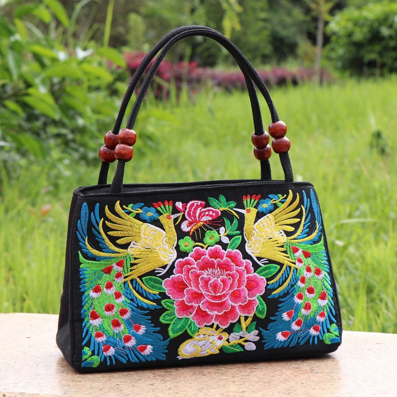 Ethnic Style Bag With Double-Sided Embroidery And Canvas Small Bag For Women'S Double-Layer Handbag Casual Trend Retro