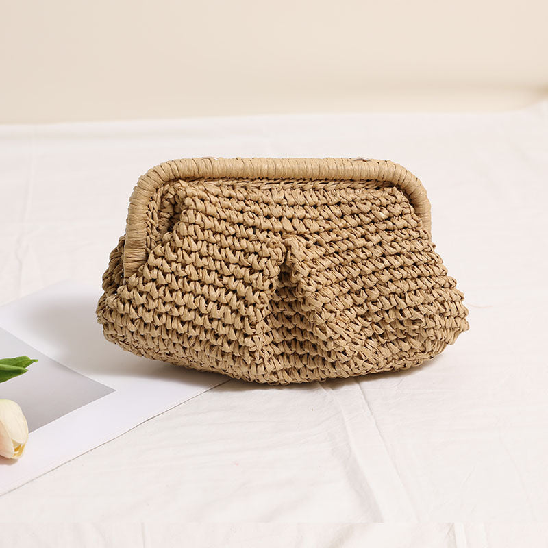 Solid Color Simple Woven Beach Shoulder Bag